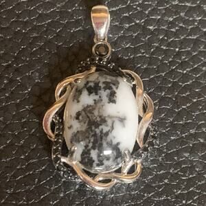 Sterling Silver, Zebra Marble and Black Spinel Pendant